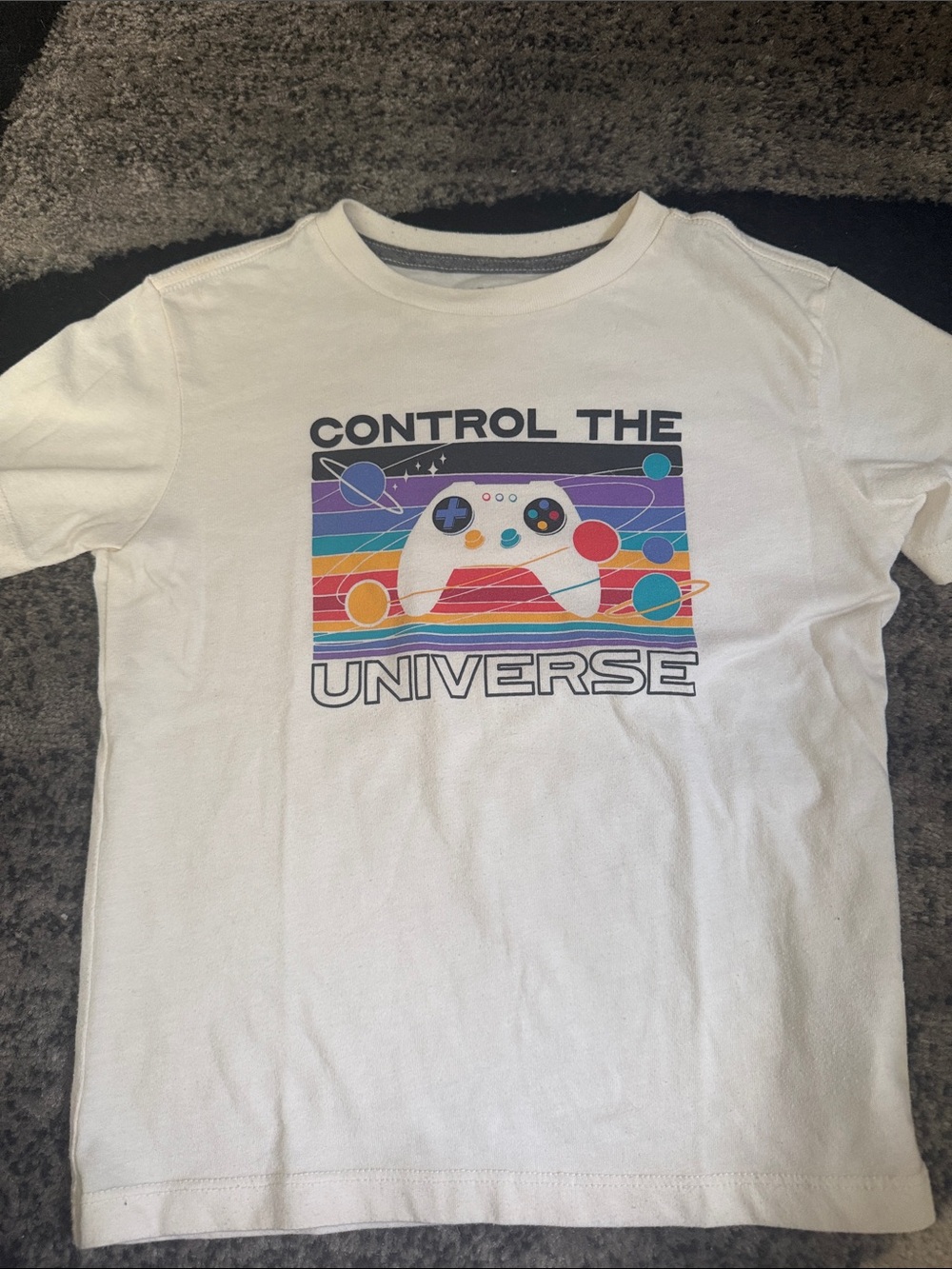 Old Navy White Kids Tee with Rainbow Game Graphic